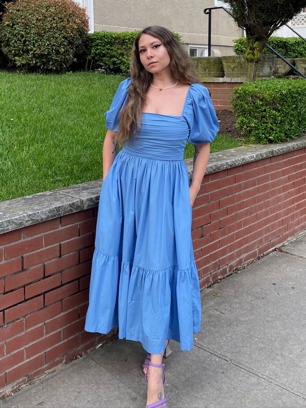 Abercrombie & Fitch Emerson Poplin Puff Sleeve Midi Dress Small - Picture 3 of 7